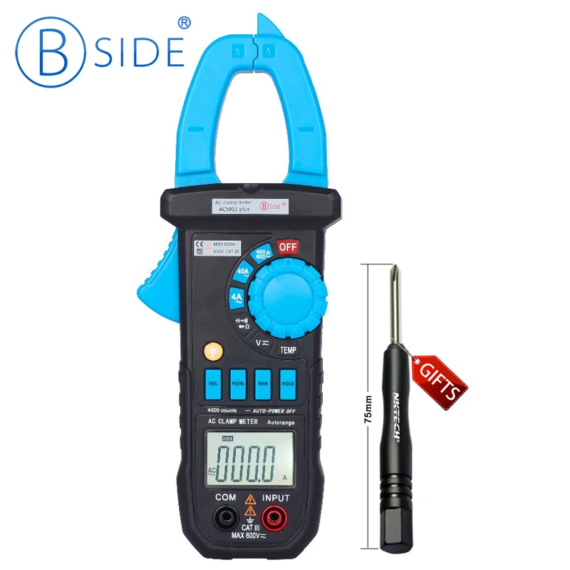 

ACM02 Plus Digital AC DC 600V Clamp Meter 600A Multimeter Volt Amp Ohm Temp kHz