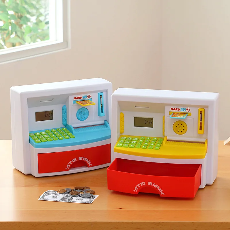 

2 colors Large cartoon intelligent voice simulation atm deposit box children count password deposit and withdrawal machine