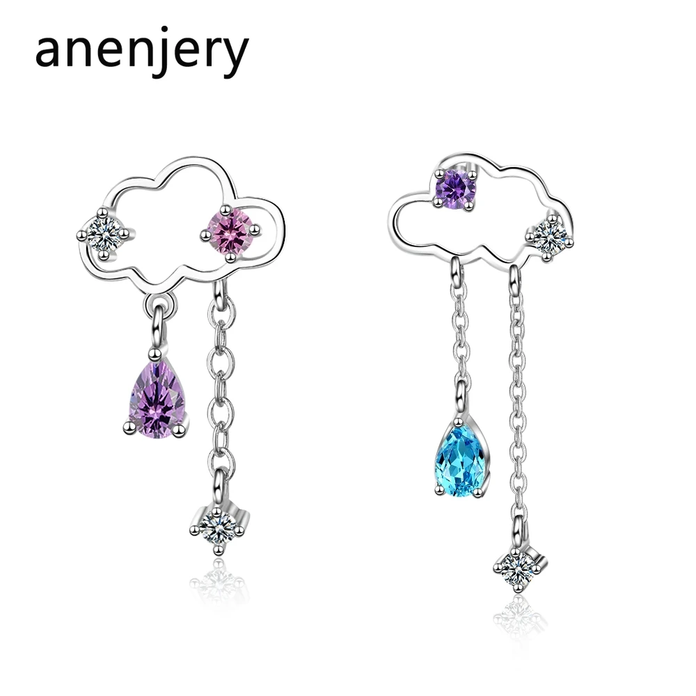 Женские асимметричные серьги ANENJERY 925 пробы серебро капля воды кисточка Серьги