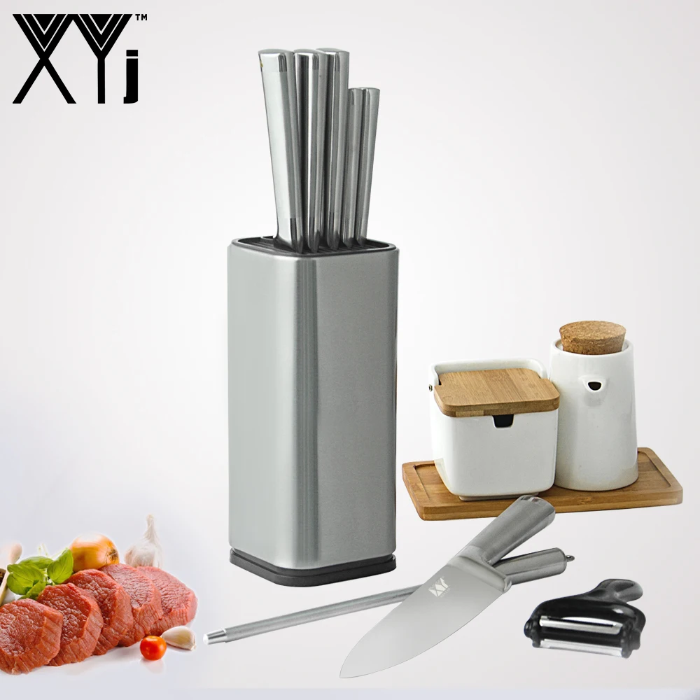 

XYj Hot Stainless Steel Kitchen Knife Stand Tool Holder Multifunctional Tool Holder Knife Block Sooktops Tube Shelf Chromophous