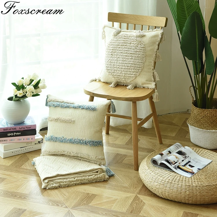 

Scandinavian pillow Decorative Cushion Cover Home Decor Throw Pillows Ivory Pillowcase Handmade Wool Plush with Tassels For Sofa