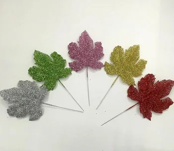 

20pcs 29*13cm Grape Leaf Christmas Decoration Artificial Plastic Leaf Xmas Leaves With Gold Dust Powder