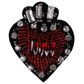 

10piece Beaded Crystal Red Heart Design Patches Sew on Rhinestones Applique for Clothes Shoes Decorated Sewing Accessories TH589