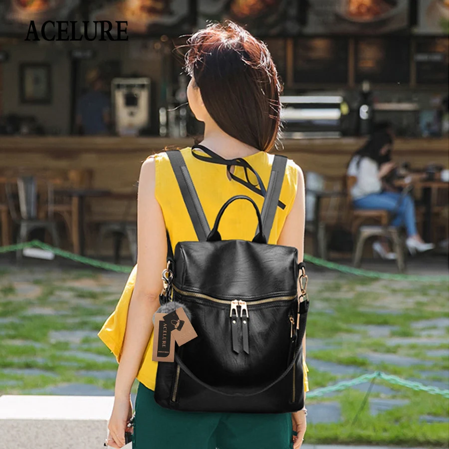 Mochila De mujer ACELURE mochila mujer 2018 nueva mochila de cuero PU de alta calidad para mujer mochila de moda femenina Mochila De mujer ACELURE mochila mujer 2018 nueva mochila de cuero PU de alta calidad para mujer mochila de moda femenina