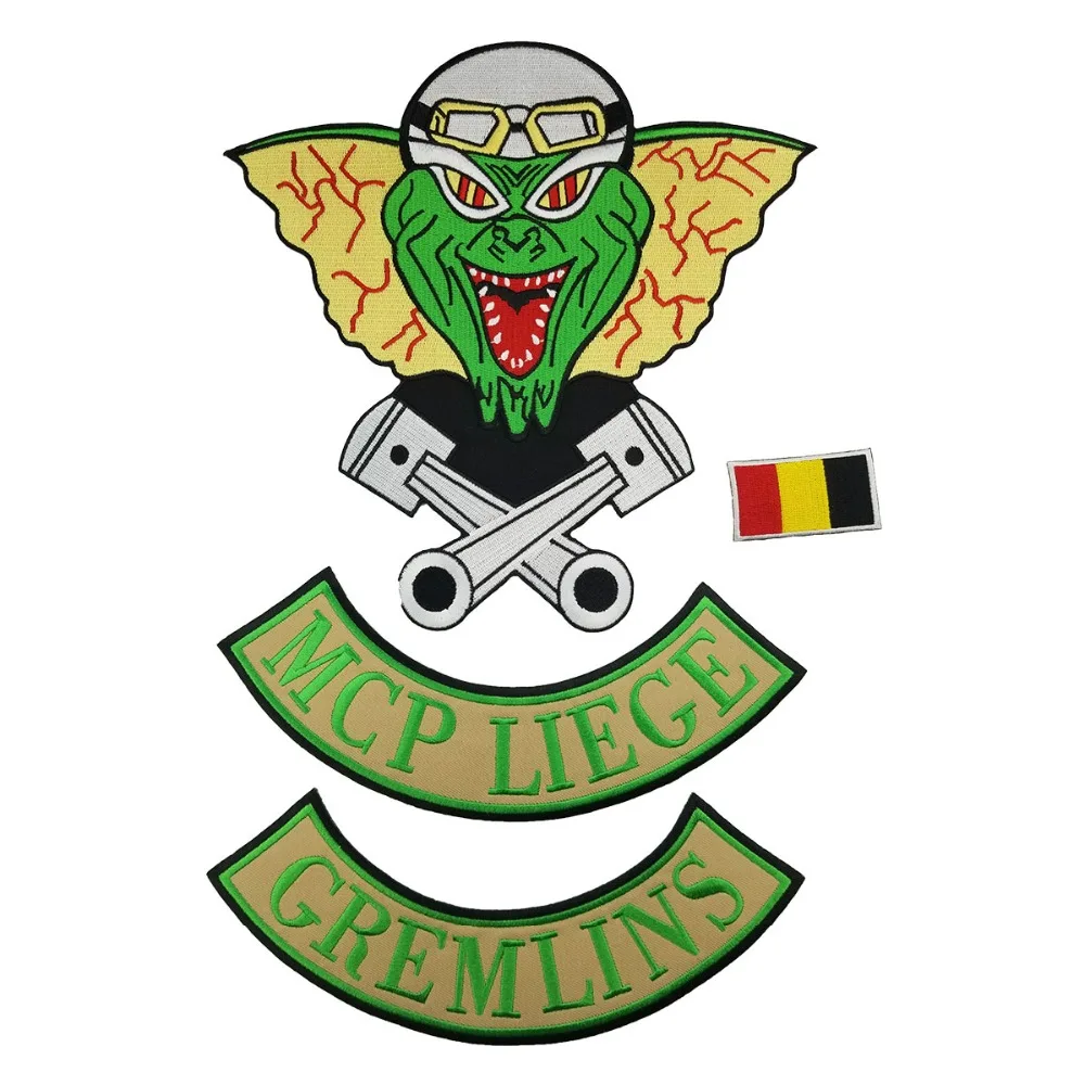 

MCP Liege Gremlins Biker Embroidered Iron On Back of Jacket Patch Black and beige twill fabric DIY Eco-Friendly Free Shipping