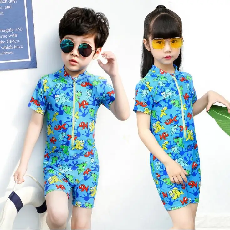 

One Piece Zipper Front Baby Girls Boys Rash Guard Long Sleeve Swimming Costume 95cm-145cm Height Free Shipping