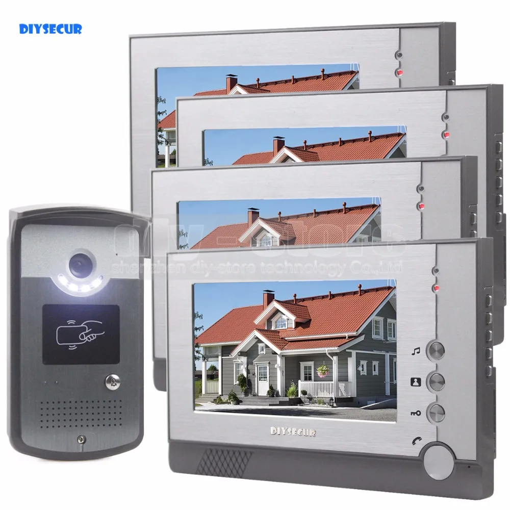 

DIYSECUR 7 inch Color LCD Display Video Door Phone Enter Intercom Doorbell Card Key RFID Reader LED Night Vision Camera 1V4