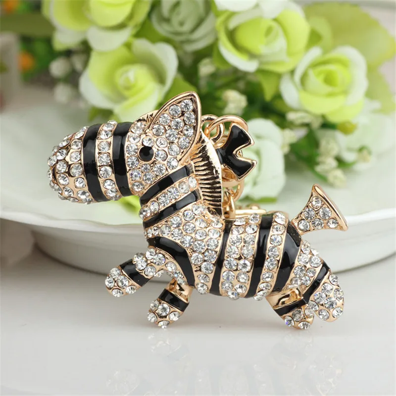 

Crystal Rhinestone Alloy Keychain For Women Handbag Trinket Zebra Key Ring Car Key Holder Chaveiro