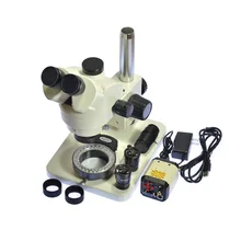 7X-45X Trinocular Industry Inspection Zoom Stereo Microscope + 30X-500X VGA USB AV TV Video Camera +56 LED Light + C adapter