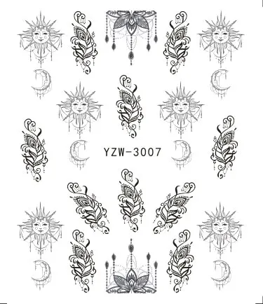 FWC 48 Популярные черные наклейки для дизайна ногтей ожерелье Единорог ювелирные изделия кошка бабочка кулон маникюр Советы ногтей переводные наклейки