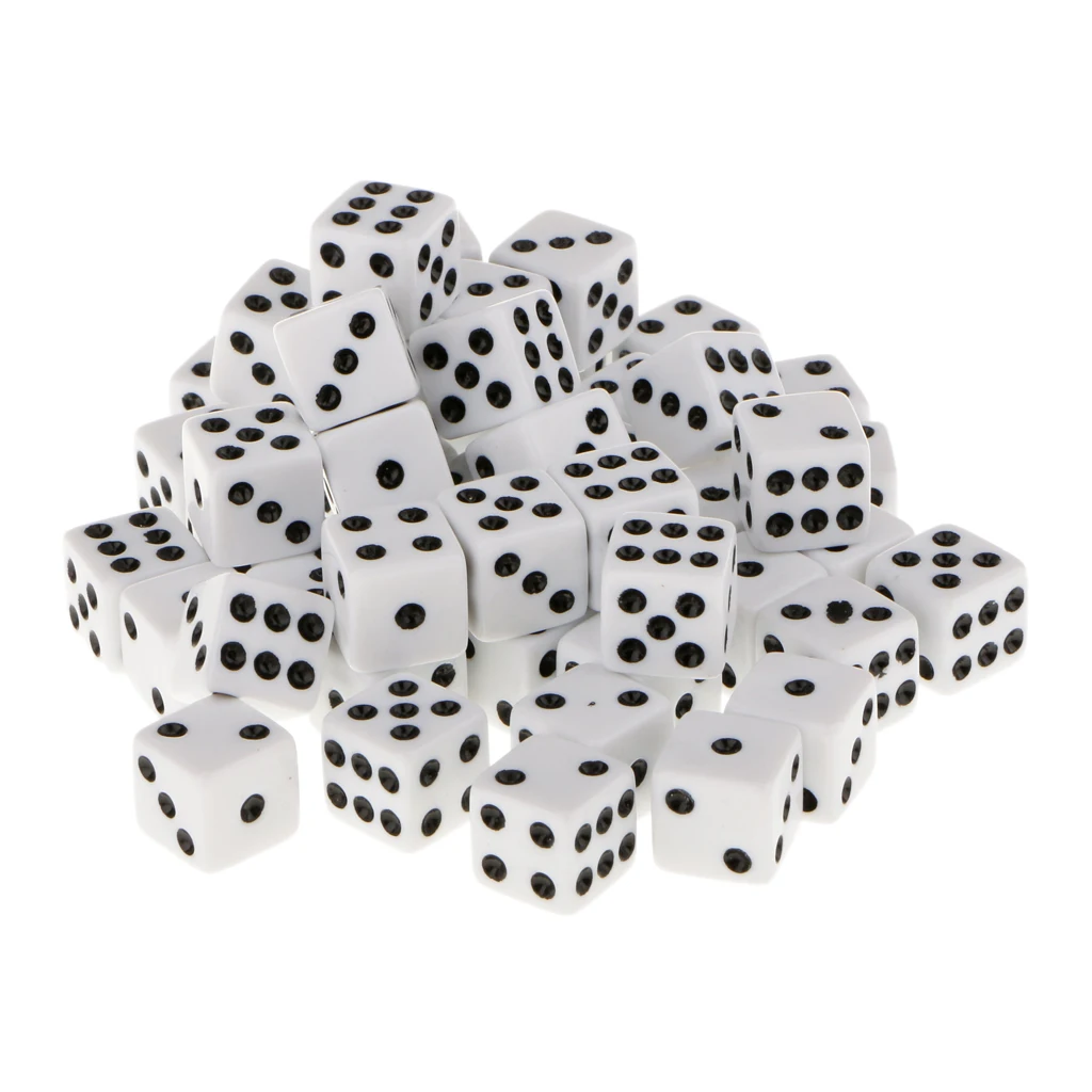 50pcs 6 Sided Dotted Dice, Opaque White, 16mm Die Cubes Blocks for Role Playing Gaming Accessories