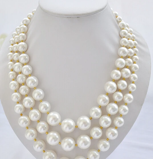 

huij 004371 3row white round SOUTH SEA SHELL PEARL TOWER NECKLACE