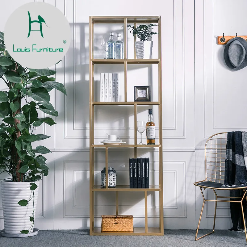 

Louis Fashion Bookshelf Iron Art Nordic Wind Shelf Modern Simple Living Room Partition Bookshelf Landing Originality