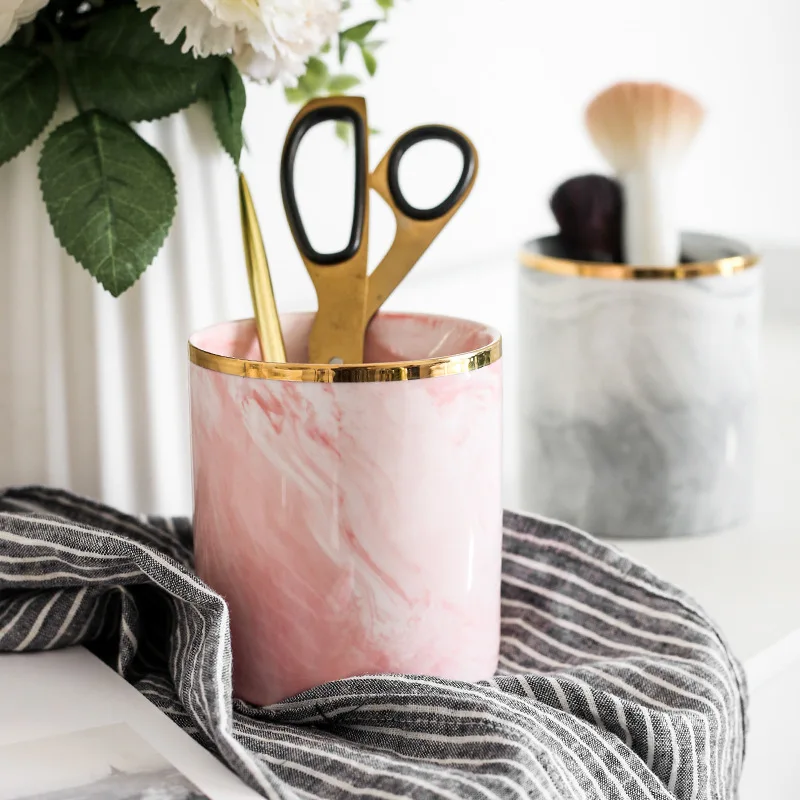 

Nordic Marble Makeup Brush Storage Bottles Minimalist Creative Ins Style Jars Porcelain Ceramic Pen Holder Desktop Storage