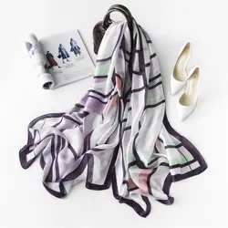 2018 Испания люксовый бренд фиолетовый письмо шелковый шарф дамы модный принт мягкий платки и палантины бандана Летняя Пляжная хиджаб снуд
