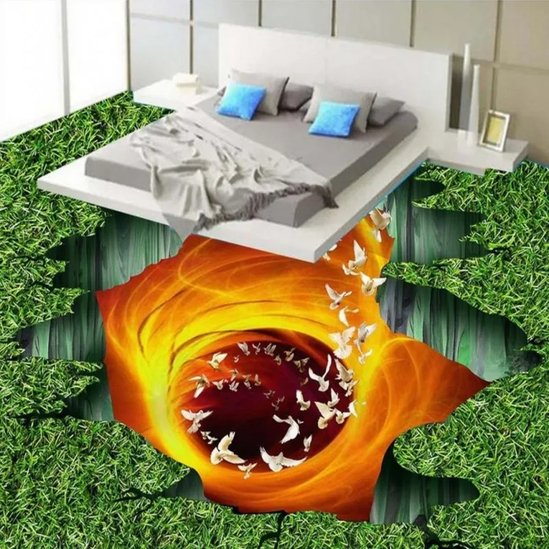 

Free Shipping custom Volcanic lava grassland shopping mall square corridor 3D floor self-adhesive wallpaper mural