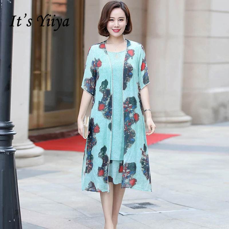 

It's Yiiya Mother of the Bride Dresses Plus Size 2 Piece Set Fashion Designer Vintage Flower Pattern Mother Dress M062