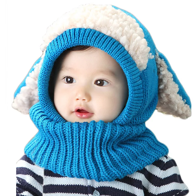 Зимние детские шапки с заячьими ушками, милая детская вязанная шапка для мальчика, шапка, теплая шапка для младенца+ вязаный шарф с капюшоном, комплект, шапка-ушанка s