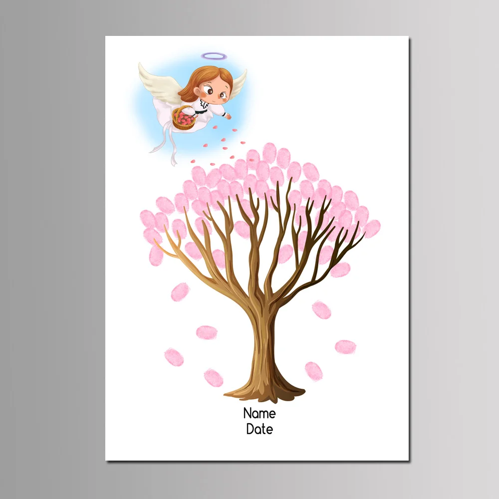 1PC 50*70cm Multi Size Canvas Painting Kids First Communion Souvenir Party Decoration DIY Fingerprint Tree Guest Book With Ink