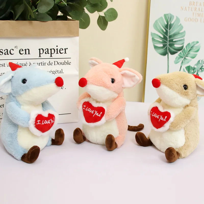 

23cm Love Heart Mouse Doll Plush Toys Stuffed Animal Christmas Hat Mouse Toy Mini Plush Doll Children Toy Gifts