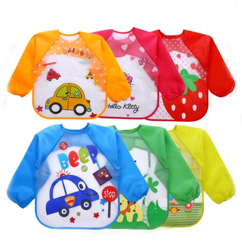 

Baby Bibs Toddler Infant Burp Cloths Long Sleeve Waterproof Coverall Animals Baby Feeding Accessories J2P2