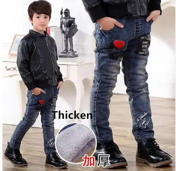 

New Winter Boys Jeans heart Styles Kids Warm Denim Trousers Children Warm Thick Fleece Pants Boys Casual Wear 3 4 6 7 8 10 Year