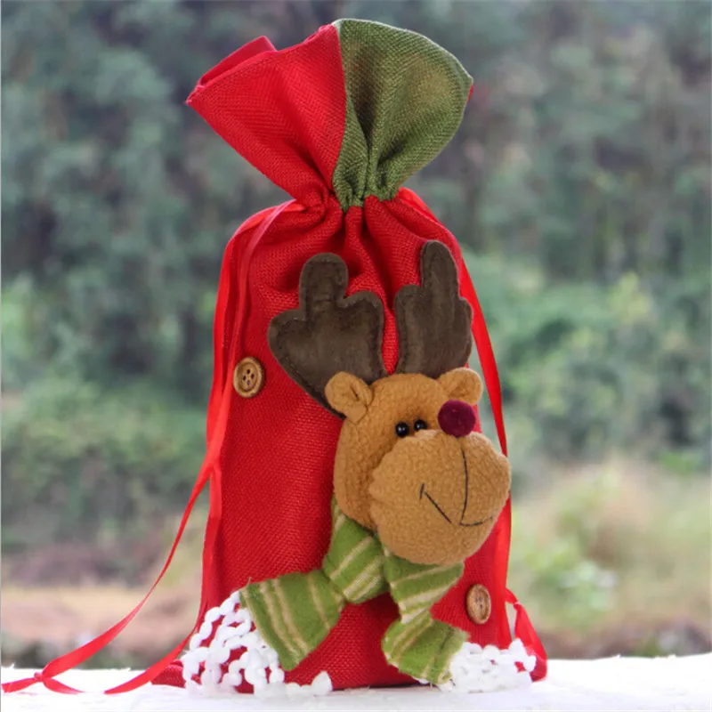 Drawstring Christmas Bags Santa Sack New Year Xmas Gift Cotton linen