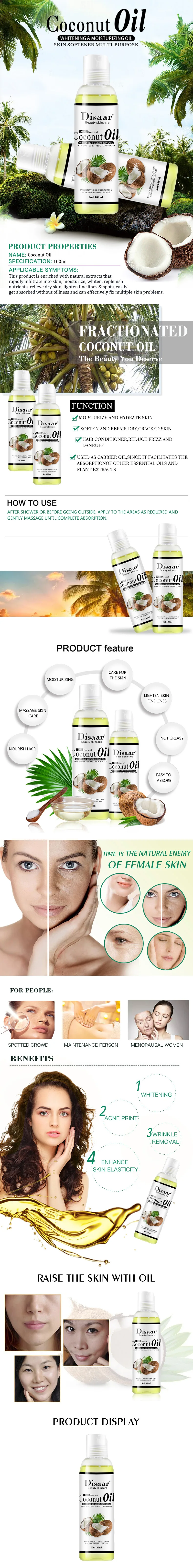 Disaar Natural Organic Virgin Coconut Oil Body and Face Massage Best Skin Care Massage Relaxation Oil Control Product 100ml