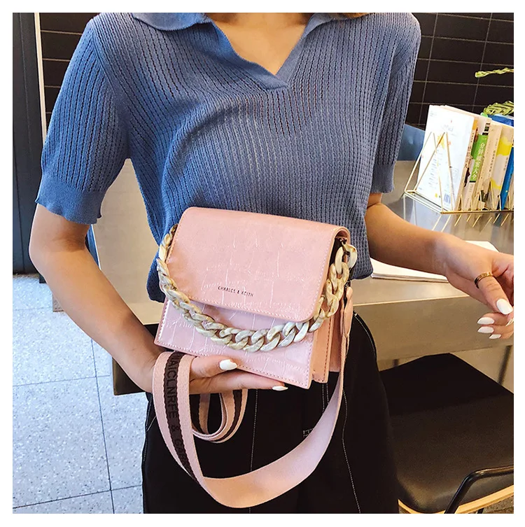 Новая Маленькая женская сумка новая волна дикая цепь сумка через плечо камень узор на плечо модная сумка