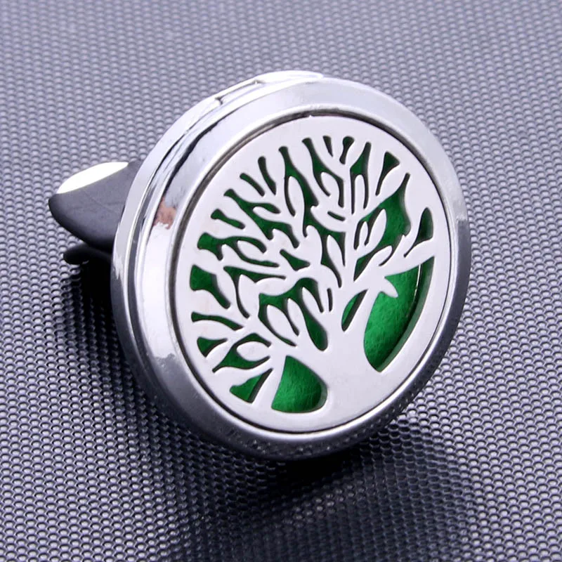 

New life Tree Stainless Steel Car Air Freshener Perfume Essential Oil Diffuser Locket Random Send 1pcs Oil Pads as Gift