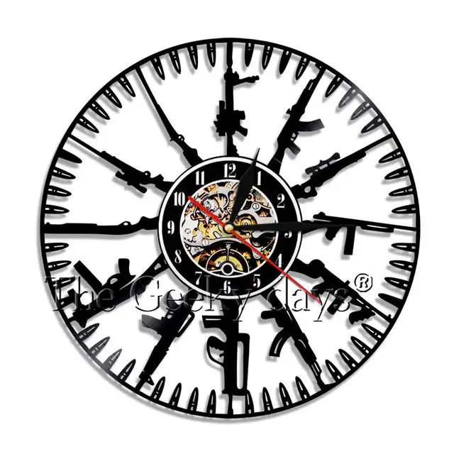 Shooting Gun Vinyl Wall Clock Arms Gun Wall Art Decor Handmade Craft