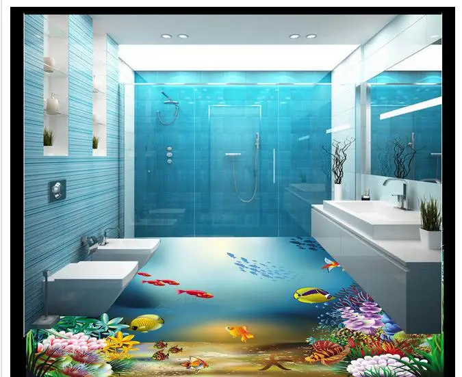 Custom photo 3d Waterproof floor wallpaper 3 d bathroom underwater ...