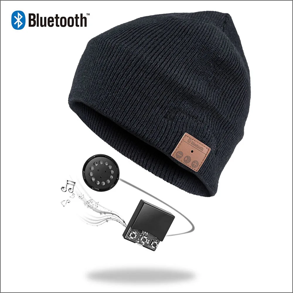 Bluetooth Beanie стерео наушники беспроводные Handsfree Skullies вязаная шапка зима спортивные головные уборы моющиеся кепки наушники Музыка Аудио - Цвет: 001B-black