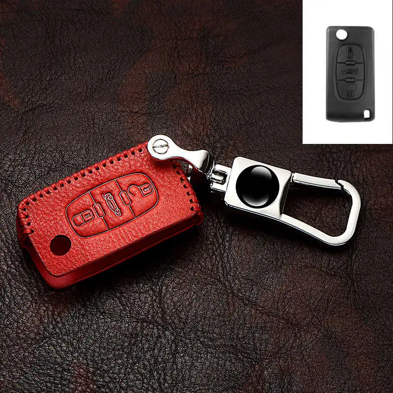 

Genuine Leather Car Key Case Cover For Peugeot 107 206 207 208 306 307 308 407 408 508 RCZ For Citroen C2 C3 C4 C5 key case