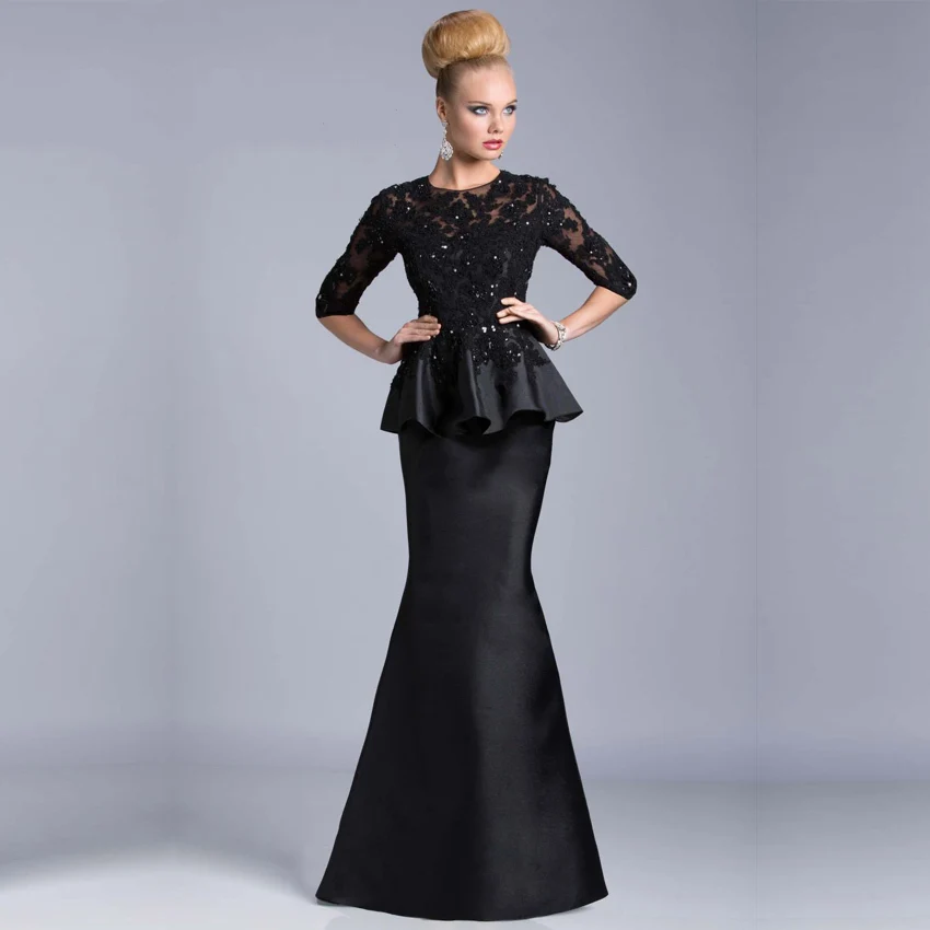 

Vestido De Festa Longo 2014 Lace Beads Mermaid Evening Dresses Long Sleeve Evening Gown Robe De Soiree Long Black Evening Dress