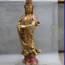 3" Тибет Чистая Бронза перегородчатой эмали kwan-Инь Бодхисаттвы Гуаньинь статуя Будды