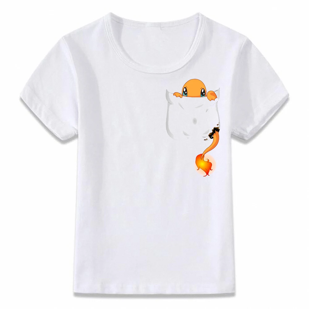 Детская одежда футболка с карманом Charmander Eevee Пикачу Сквиртл Bulbasaur Gengar Mewtwo Покемон футболка для мальчиков и девочек футболки - Цвет: 2I006U