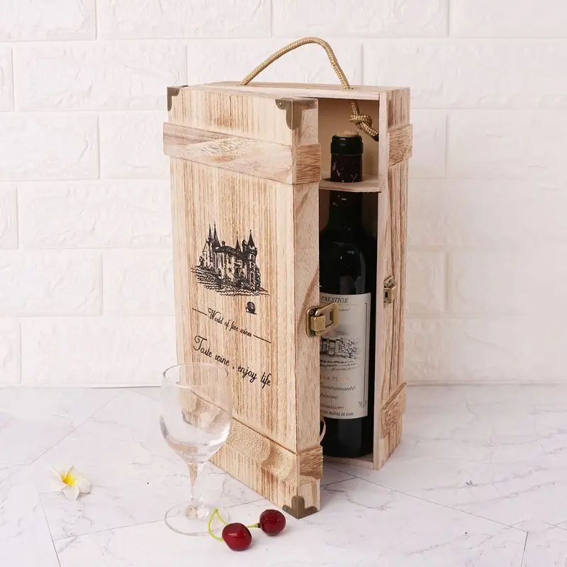 

Vintage Wood 2 Red Wine Bottle Box Carrier Crate Case Storage Carrying Display Holder Birthday Party Christmas Gift