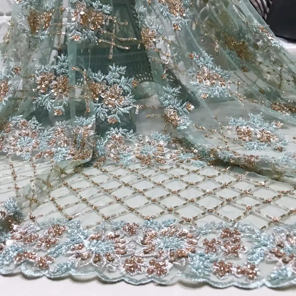 

Top grade French tulle lace fabrics High Quality African Embroidered Net Lace Fabric Indian lace fabric For Evening Dress