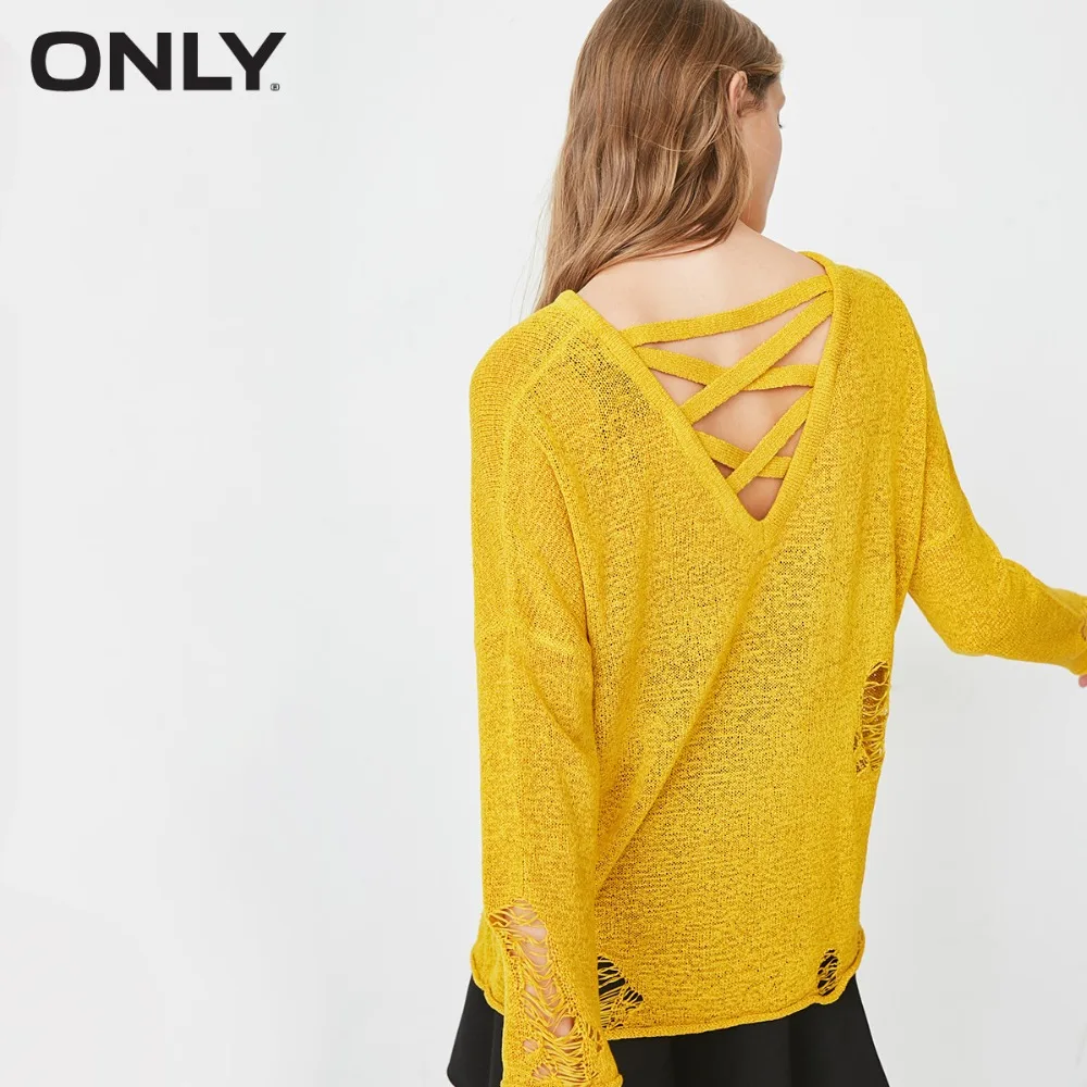 

ONLY Women's Two-piece Loose Fit Ripped Knit Sweater|118124550