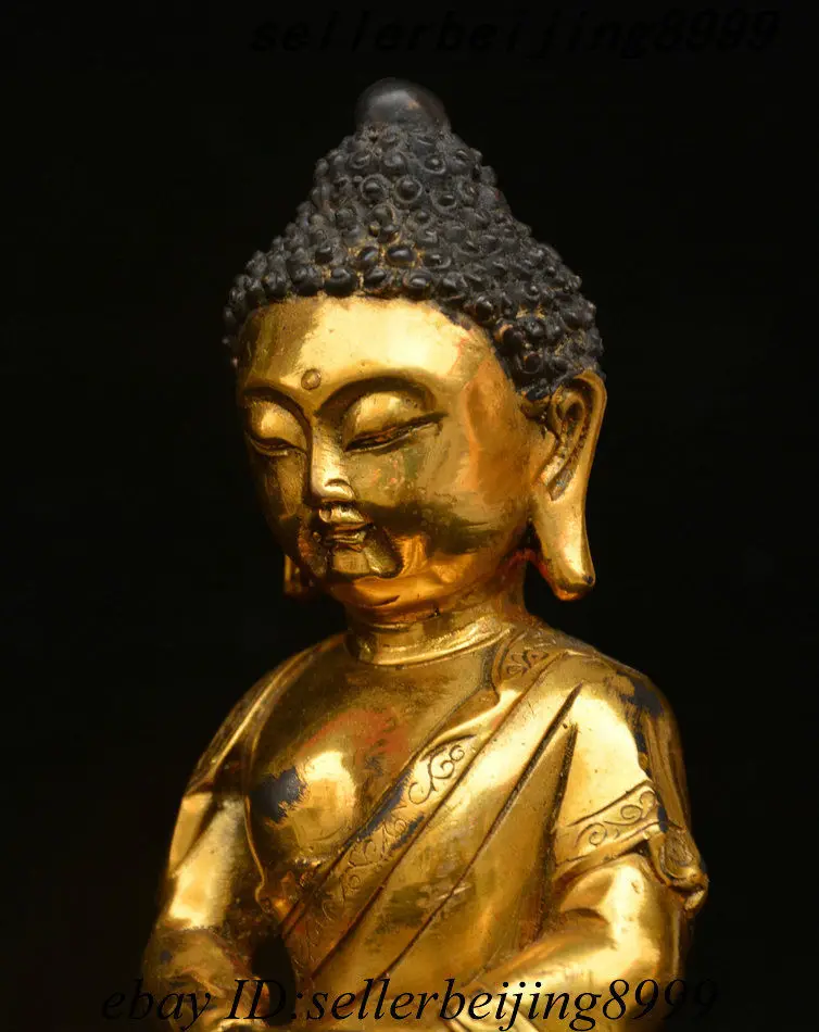 6 &quotСтарая тибетская бронзовая позолота Шакьямуни Амитабха Будды Siddhartha статуя