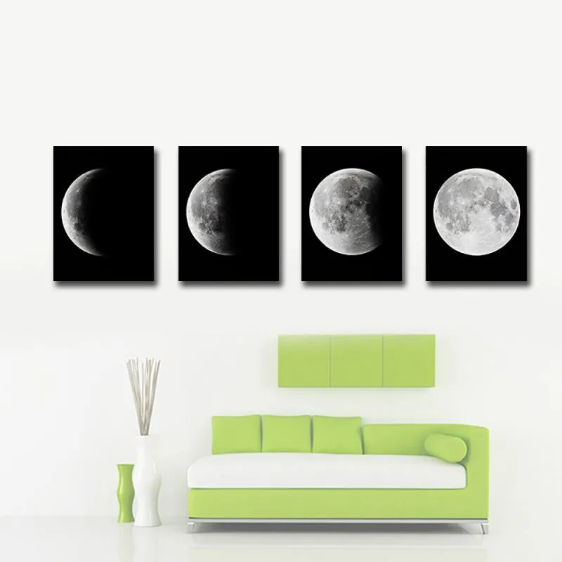 4 шт. 40*50 см 3D меняющаяся луна, холст, Настенная картина, украшение для дома и офиса, черная абстрактная луна, картины, бескаркасные, Прямая поставка