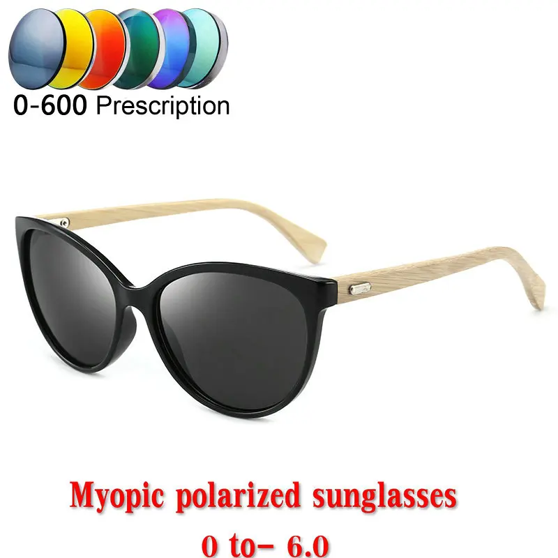 Поляризационные солнцезащитные очки для мужчин и женщин от 0 до-600 градусов, оптические, бамбуковые, деревянные, квадратные, поляризационные солнцезащитные очки MaleNX - Цвет линз: black-gray lens-0
