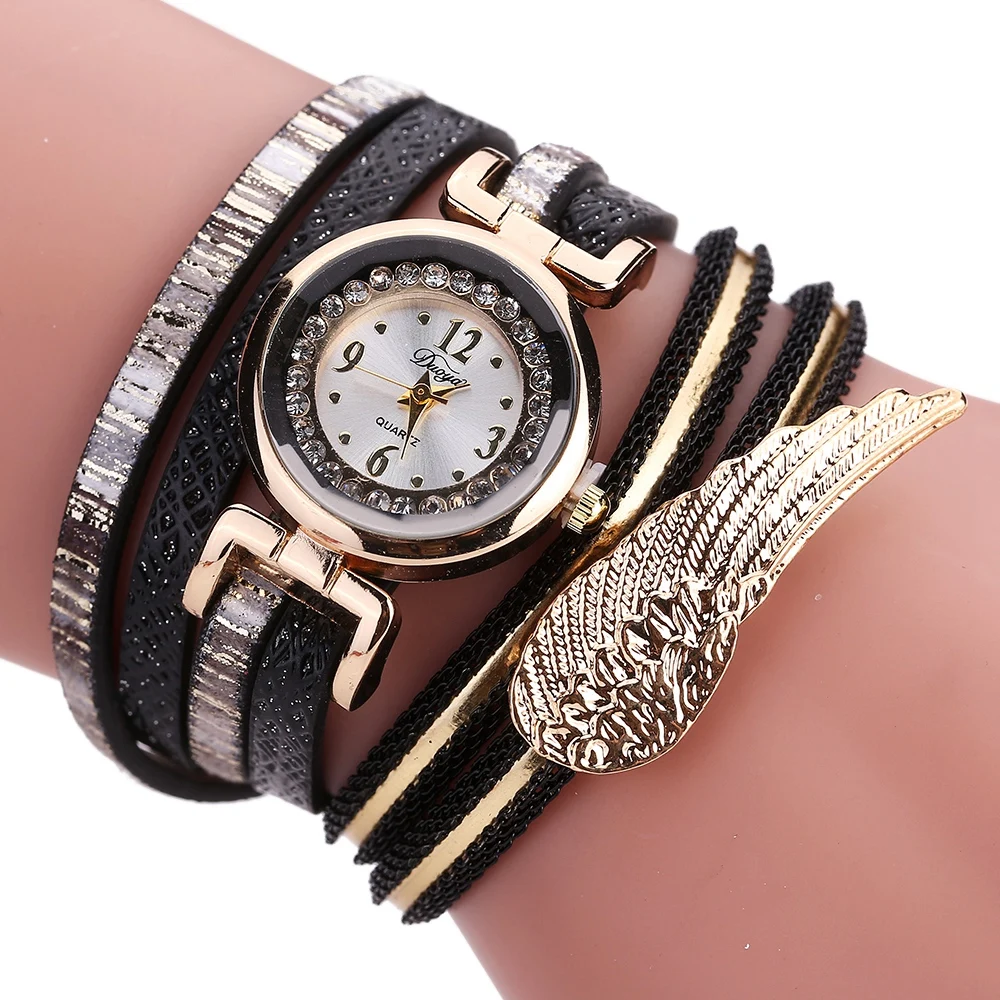 

Duoya Brand Watches Women Dress Wing Feather Pendant Gold Luxury Butterfly Bracelet Lady Wristwatches Gift Quartz Watch, D135