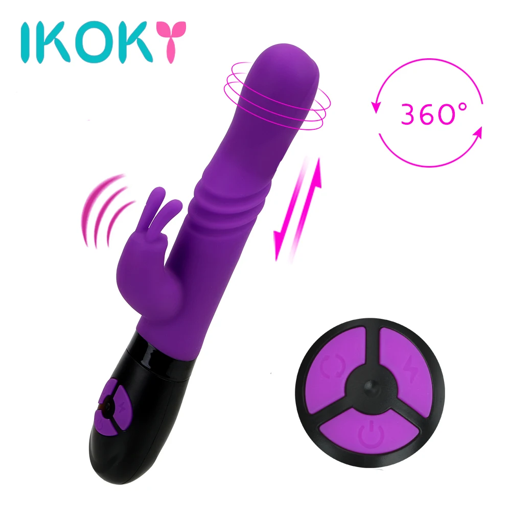 IKOKY Telescopic Rotation Vibrator font b Dildo b font Female Orgasm Clitoris Stimulation 10 speed Adult