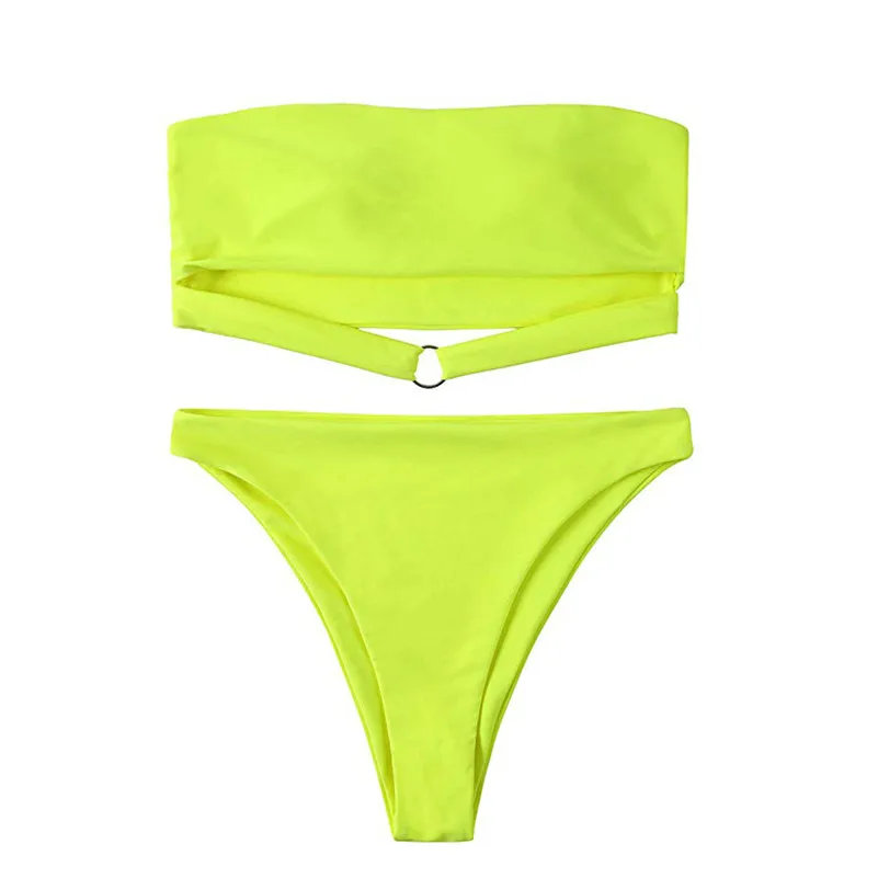 

Bikini 2019 Swimsuit Women Solid Color Sexy Bikini Sets New High Waist Tube Top Thickening Bra Bikini Beach Swimwear Biquini 4as