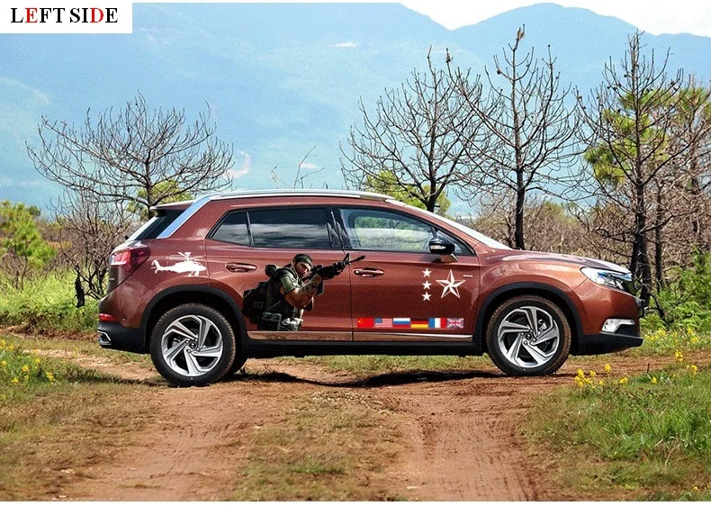 

LEFT SIDE Car Stickers Soldiers Aircraft Star Game Gun Sodier Both Sides Car-styling Waterproof Vinyl Customize for your vehicle
