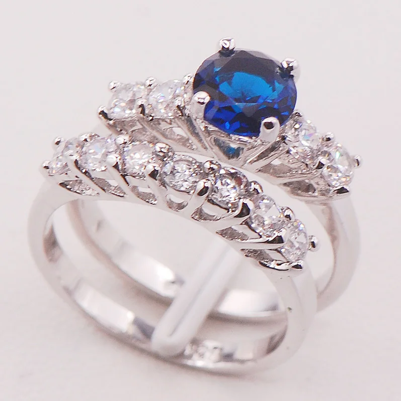Blue Crystal Zircon Fashion Women 925 Sterling Silver Ring F702 Size 6 7 8 9 10 11 photo