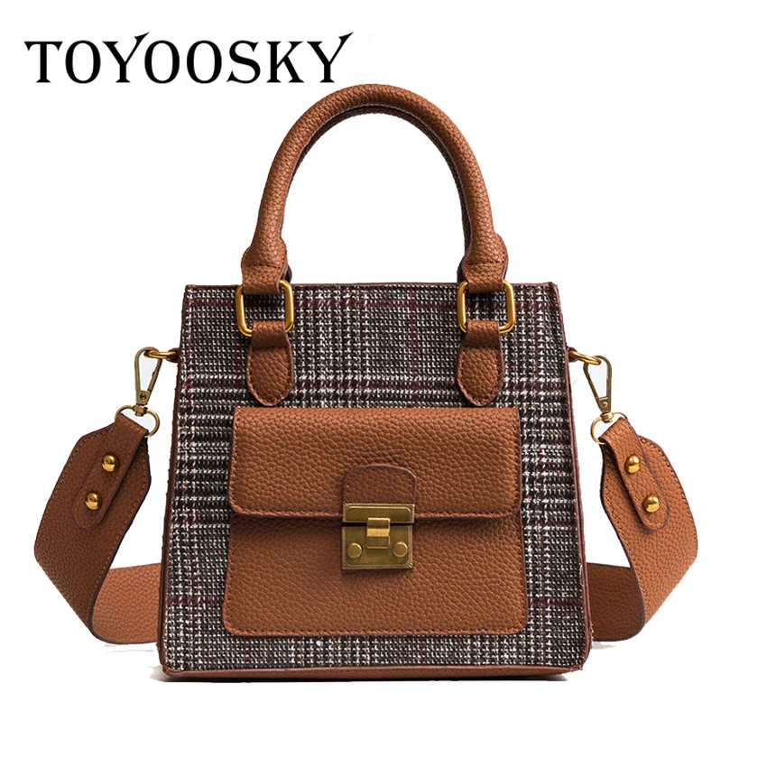 

TOYOOSKY Women Plaid Flap Bag Designer Woolen Leather Fashion Tote Messenger Bags Feminina Ladies Shoulder Bag Bolsos