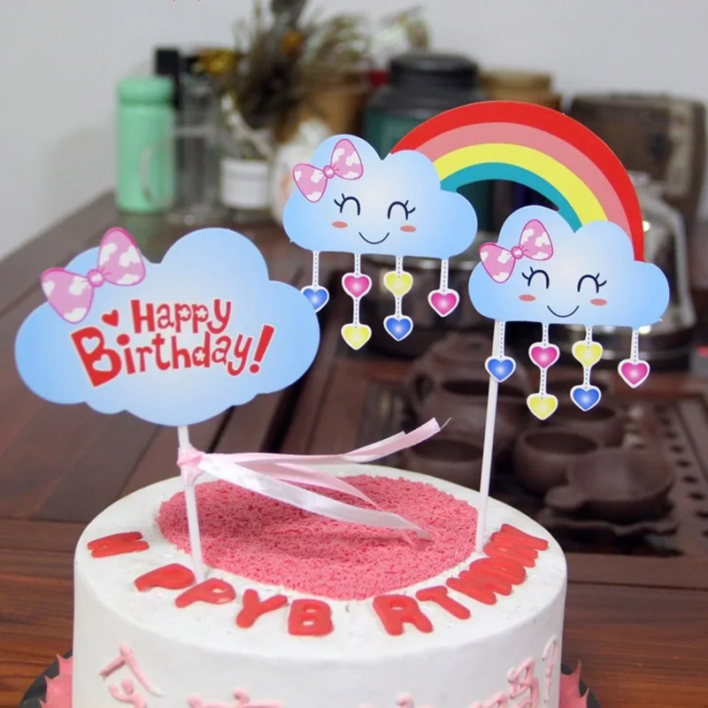 Пирожное для дня рождения комплект экстракласса радуги в виде улыбающегося облака бумажный торт Топпер для детей для именинного пирога украшения детский душ